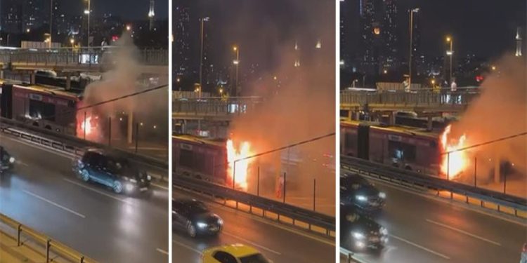 Metrobüs alev aldı: İtfaiye ekipleri müdahale ediyor
